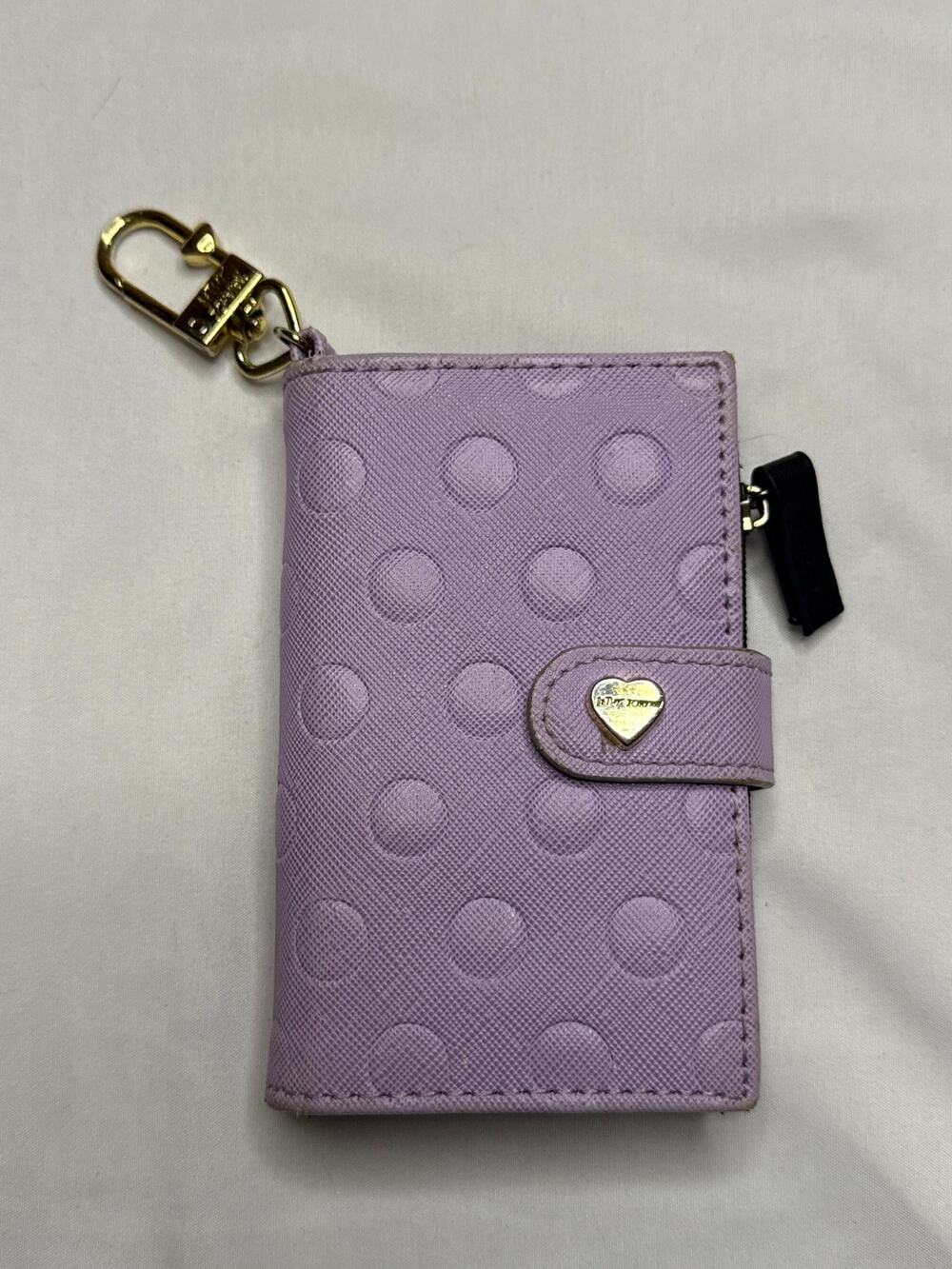 Betsey Johnson Lavender Polka Dot Bifold Wallet Keychain Card Holder